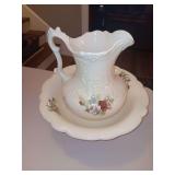 Vintage white with flowers 11" Pitcher and Basin set.
