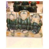 See, Hear, Speak No Evil Monkeys 12x5 Pottery