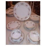Noritake China Somerset Pattern. 4 plates, 4 salad plates, 1 salad bowl, 4 desert plates, 3 desert bowls, 4 cups with 2 saucers.  22 pieces total.