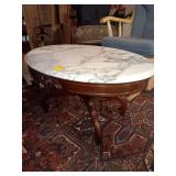 Antique Victorian carved Rosewood table with marble top 34.5 X18X 22.5.