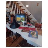 Miscellaneous group of Witch and Halloween decor..leg lamp, signs and more. See photos