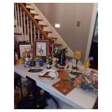 Large lot of Witch themed Halloween. Several witches  and miscellaneous items in tote, plus all under and on table..see photos