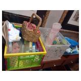 Contents of crates, pool and picnic plasticware