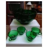 Forest Green Punch Bowl with twelve cups.