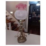 Very Pretty 24" Fenton Cranberry and Brass Lamp..just needs cleaned, been stored in attic