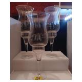 3 Etched Glass Candleholders- each in 2 pieces. Globe is removable from candlestick