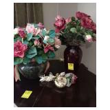 Floral decor. Includes 1 clear and 1 red vase