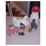 Milk Glass Hen on Nest, vintage milk glass jar and figures