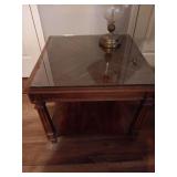 Wood Square Table with a glass top 26x26x23