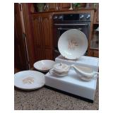 Vintage Wheat Pattern Serving Pieces 2- 11.5" Platters and 2 Vegatable Bowls 8.75",and a Cream and Sugar bowl..platters have 1 discolorated spot on each