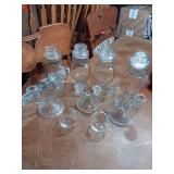 Group of vintage candle holders and motives.  2 are Iris and Herringbone candleabras, and 4 vintage Lidded jars. See photos