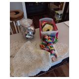 Group of miscellaneous..buttons and crocheted items