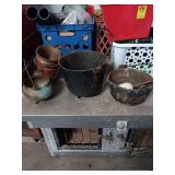 Group of copper and cast iron pots , see photos.