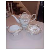 Noritake China Somerset Pattern Teapot with creamer and sugar bowl..4 pieces
