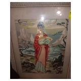 2 White framed oriental style pictures  20.5x26.5 and 26x20