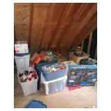 Large grouping of Christmas..many totes..wreath, train and mixed decor