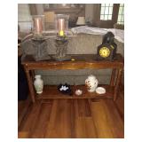 Sofa Table with 3 glass inserts and bottom shelf..56x26x26..Items on bottom shelf not included