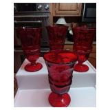 Set of 4 Ruby Red Fostoria Argus  water glasses