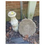 Concrete
Bird bath base has been painted white.
