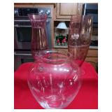10.5" and 11" Cranberry Vases and a 8" clear etched vase