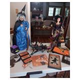 Halloween decor..2 witches(blue has a chipped nose) other decor. Har has a small knick. See photos