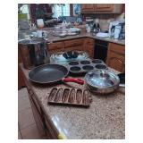 Cast iron,  pots and pans and bake wear.