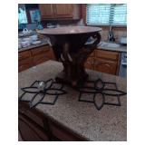 Elephant decor piece 17.5" wide 16.5" tall. Tusk on back side is broken. Also a set of wall candleholders missing 1 votive cup