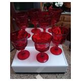 Set of 7 Ruby Red Fostoria Argus wine glasses
