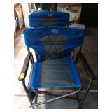 Two timber ridge folding chairs with tray..one has hole in bottom