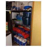Rolling Metal four shelf rack with contents.36x60x16