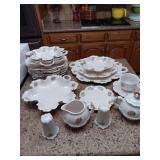 Dishes with pink and yellow roses. Gold foil edging. See description.