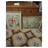2 White framed oriental style pictures  20.5x26.5 and 26x20