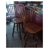 3 Oak Bar Stools. 18x47.5x17.5./ 18" Round footrest