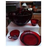 Ruby Red Punch Bowl with 12 Punch Cups
