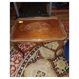 Vintage carved table with serving tray..Tray is missing glass 26x20x18