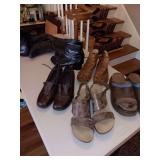 3 pair of leather black boots and a mixture of shoes. Sz 8