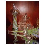 8.25 Green Swirl Jack n Pulpit vase, covered jar and glass flower