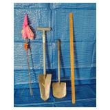 3 Shovels, small but heavy, small bunch of marking flags, found one more shovel not photoed