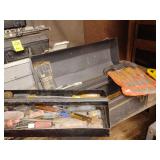 Wood working tools, in tool box, files, chisel set, various screw drivers.