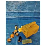 Shoe Shine Kit, old school box, polishes, brush, lambs wool polisher, cloths, cleaner conditioner