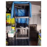 Shelving, black plastic 24" x 36", 9 tiers, expanding poles/caps parts, 5
