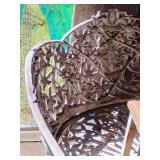 Wrought Iron Bench, one back leg has been repaired, see photo with milk jug in it. 41" W x 27" Deep x 32" H