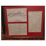 Battle of Johnsonville framed collage of map, blueprint U S.S. Undine, and article, 26" W x 21 1/2" H
