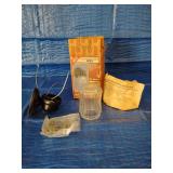 Porch Light, new old stock, black wall mount, clear ribbed concave globe