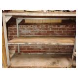 Work Bench, super sterdy, metal tubing frame, wooden shelves, 2 tier, no other contents included, 62 1/4" L x 37 3/4" H x 25 1/2 W.