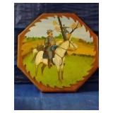 Civil War Scene depicted on a saw blade, mounted for hanging. Must carry just right blade will slip off wooden plaque. Pretty cool