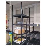 5 Tier HD Plastic Shelf 90 1/2" H x 36" W x 24" Deep, on 2 wooden movers dollies, and carton of parts. Other contents not included.