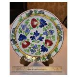 Vintage c 1900 ~ Stick Spatter Rabbitware 12.5" Round Rabbit Platter VIRGINIA ROSE w/blue flowers and rabbits & green frogs on outer band...