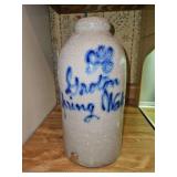 Vintage 12" tall stoneware water jug w/Groton Spring Water written in cobalt blue in excellent vintage condition...