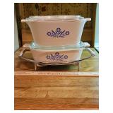 Vintage Cornflower Blue Corningware Serving Dishes w/Lids & 1 Stand SEE ALL PICS FOR DETAILS in excellent condition...